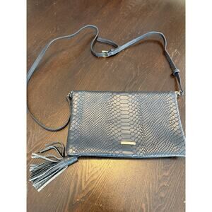 GiGi New York Carly Leather Foldover Crossbody Bag Dark Blue Snakeskin